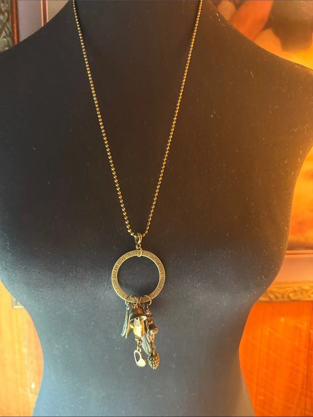 Vintage-Inspired Bronze Charm Pendant 26”Necklace - Heart & Feather